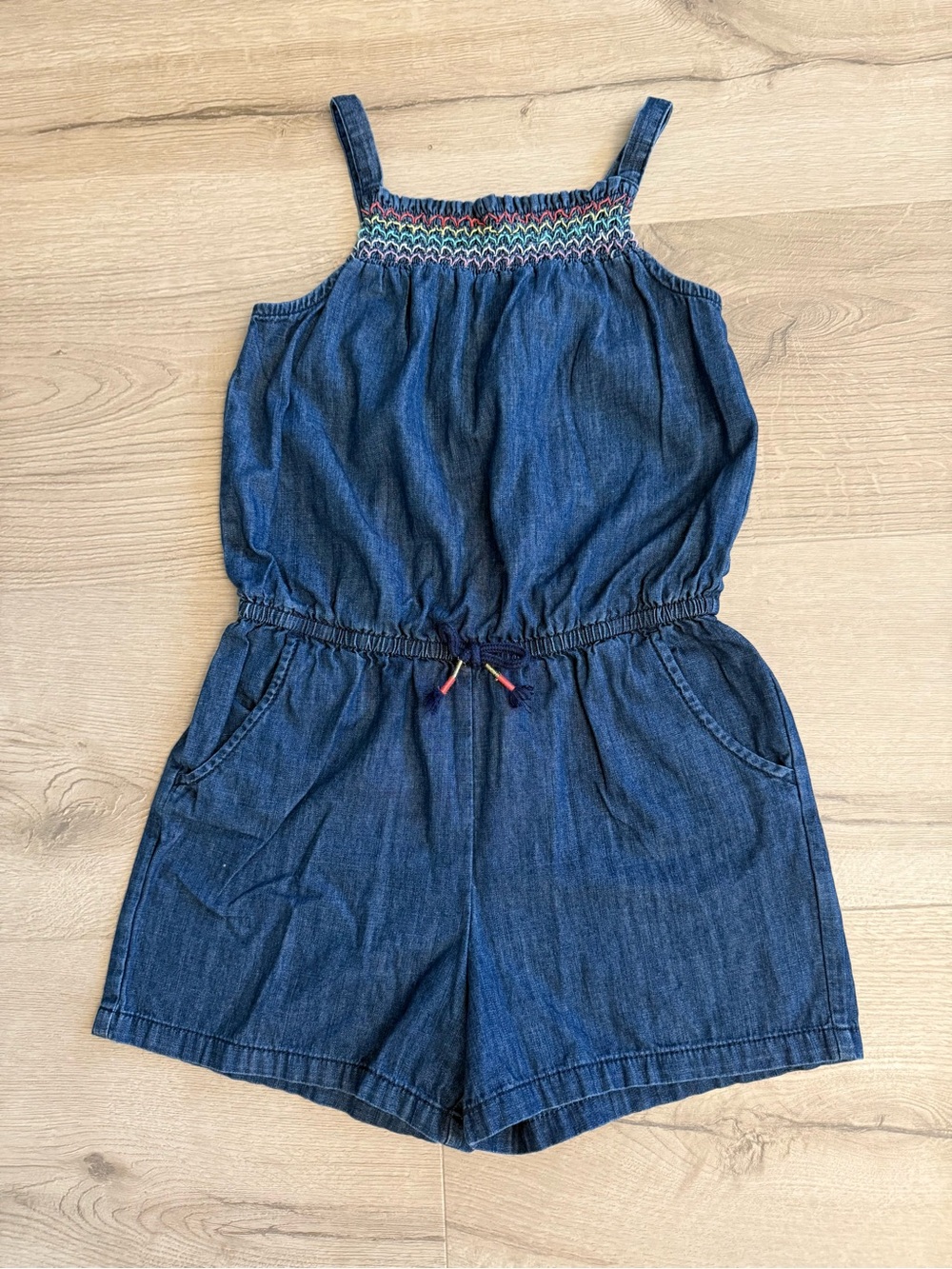Cat & Jack Denim Blue Girls' Romper with Smocked Yoke